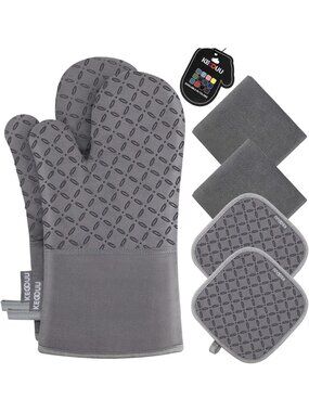 6-Piece High Heat Resistant Oven Mitts & Pot Holders Set - Extra Long, Non-Slip